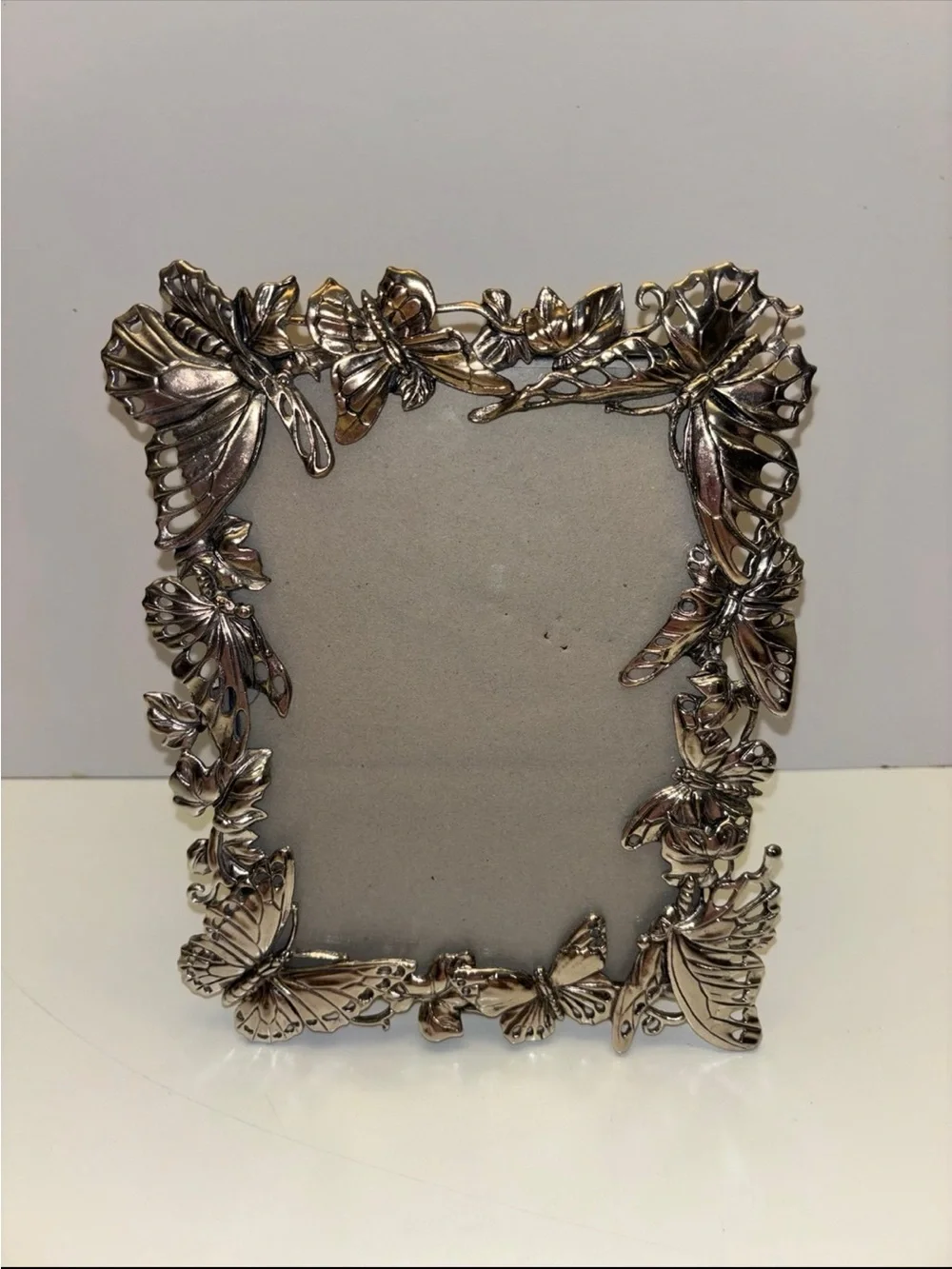 Vintage Butterfly Picture Frame Silver Metal Ornate Vintage Style